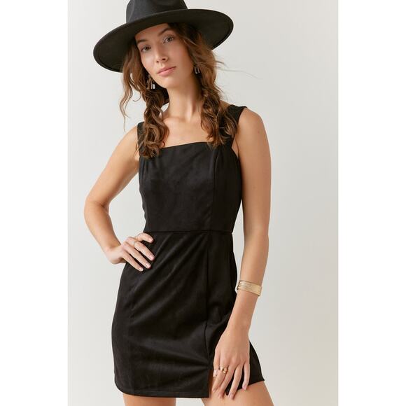 Briana Faux Suede Mini Dress Women's Large Black NWT - Picture 1 of 5